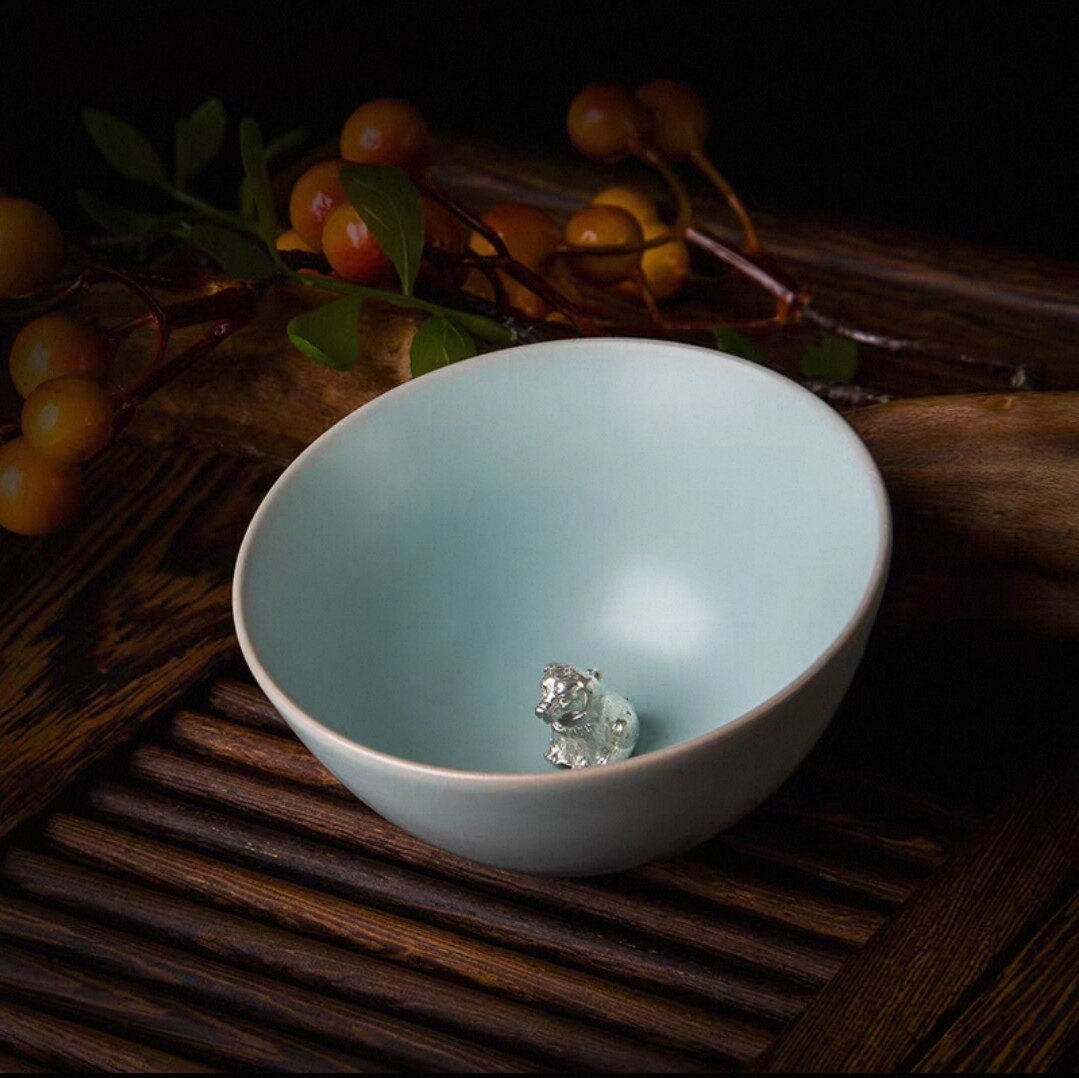 东道汝窑银旺福杯茶杯 主人杯 限量纪念茶具礼盒汝窑生肖开片可养