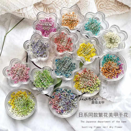 美甲押花蕾丝花渐变干花