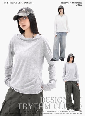 In Gemini Code美式复古新款修身长袖上衣打底衫内搭假两件休闲t