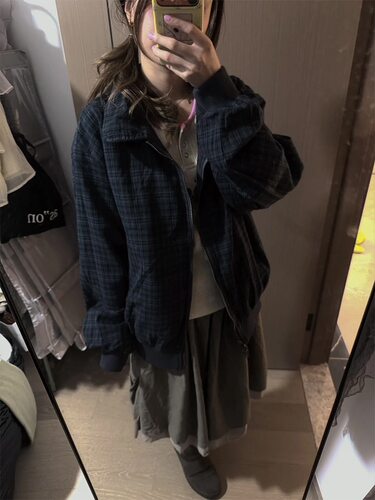 纯棉韩系格纹两面穿工装夹克秋冬复古星星外套hugyourskin男女ins