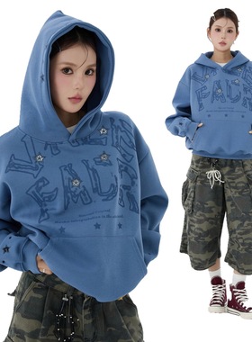 In Gemini Code美式复古连帽卫衣外套 男女宽松休闲百搭印花长袖