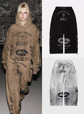 badalee同款 badblood美式复古休闲印花水洗做旧扎染男女卫裤