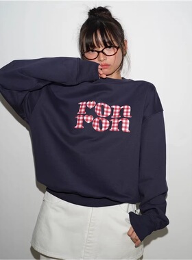 现货韩系R*n 小众休闲少女格纹波点字母印花圆领卫衣男女ins潮