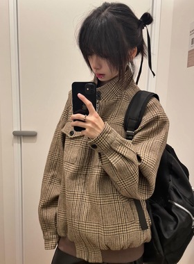 In Gemini Code韩系复古千鸟格夹克男女秋冬短款立领cleanfit外套