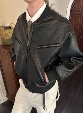 In Gemini Code美式复古皮衣外套男女宽松休闲百搭夹克上衣