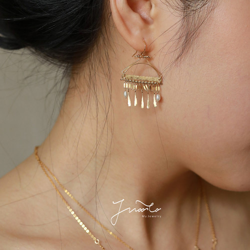 jwoo复古美国14K包金流苏耳环