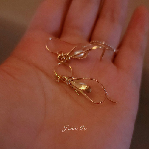 JWOO手工捶打14K注金女耳环