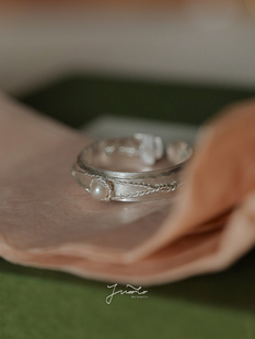 JWOOCO原创设计999纯银浪漫古典温柔天然淡水真珍珠足银手工戒指