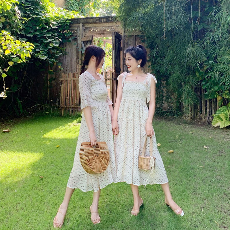 大眼自制神仙闺蜜款连衣裙2019夏超仙初恋裙吊带裙150cm小个子满168.00元可用1元优惠券