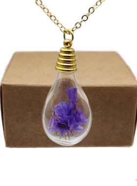 原创紫色勿忘我永生花镀金项链
