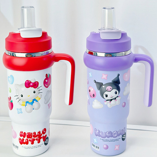 日本skater大容量吸管冰霸杯三丽鸥带把手保冷保温杯双饮口830ml