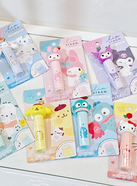 日本三丽鸥限定sanrio可爱kitty美乐蒂卡通头润唇膏保湿 护手霜