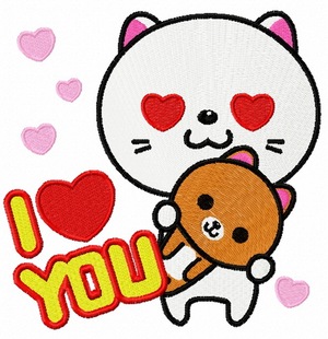 小猫i love you电脑绣花刺绣文件卡通动漫动画头像绣花刺绣定制