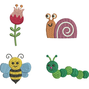 蜗牛蜜蜂毛毛虫花朵迷你刺绣文件1元4个威尔克姆格式emb dst pes