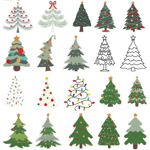 圣诞树系列绣花刺绣文件圣诞树圣诞彩灯彩带电脑绣花刺绣emb dst