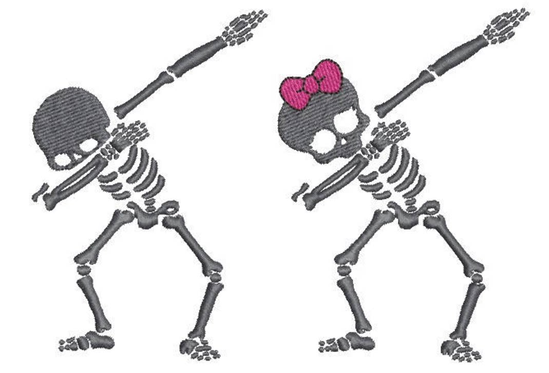 情侣骷髅头跳舞电脑绣花刺绣元素文件家用商用绣花机通用格式定制