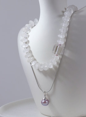 天然白水晶珍珠锁骨链原创设计项链女高级感轻奢设计感百搭气质