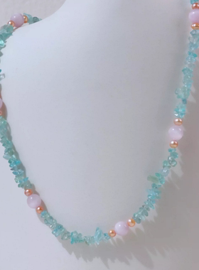 原创设计项链锁骨链吊坠珍珠紫水晶天河石磷灰石简约百搭气质