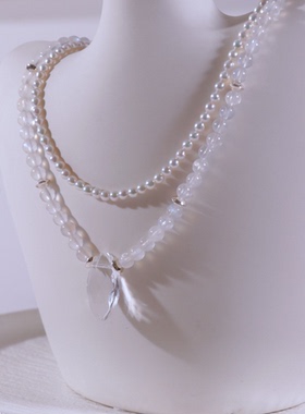 月光石项链珍珠锁骨链双层叠戴简约轻奢高级感天然水晶原创设计