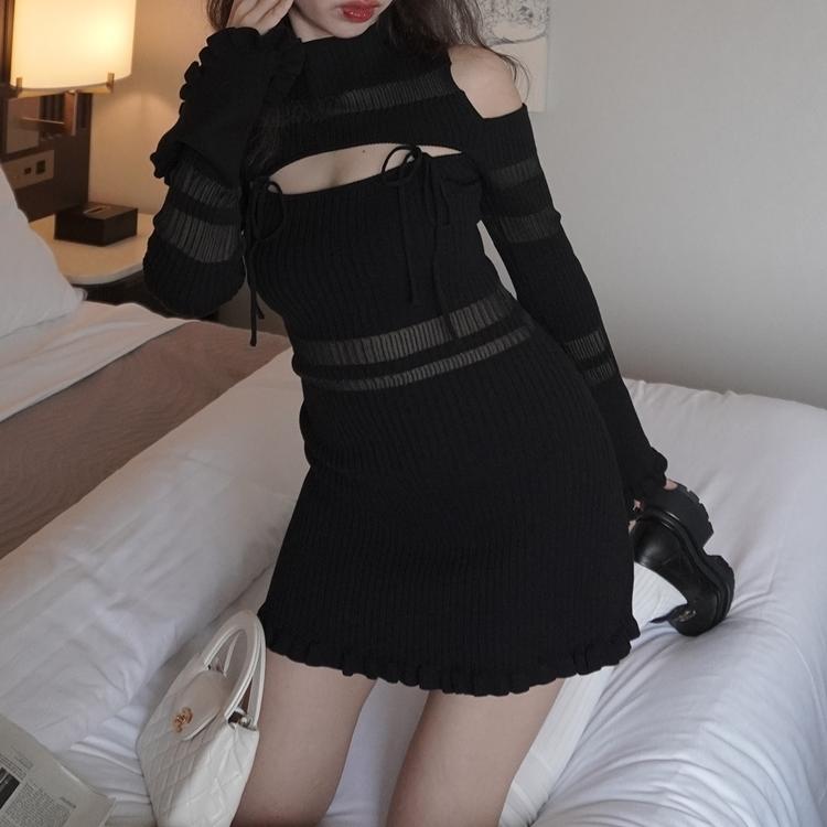 日系纯欲辣妹风针织短裙连衣裙