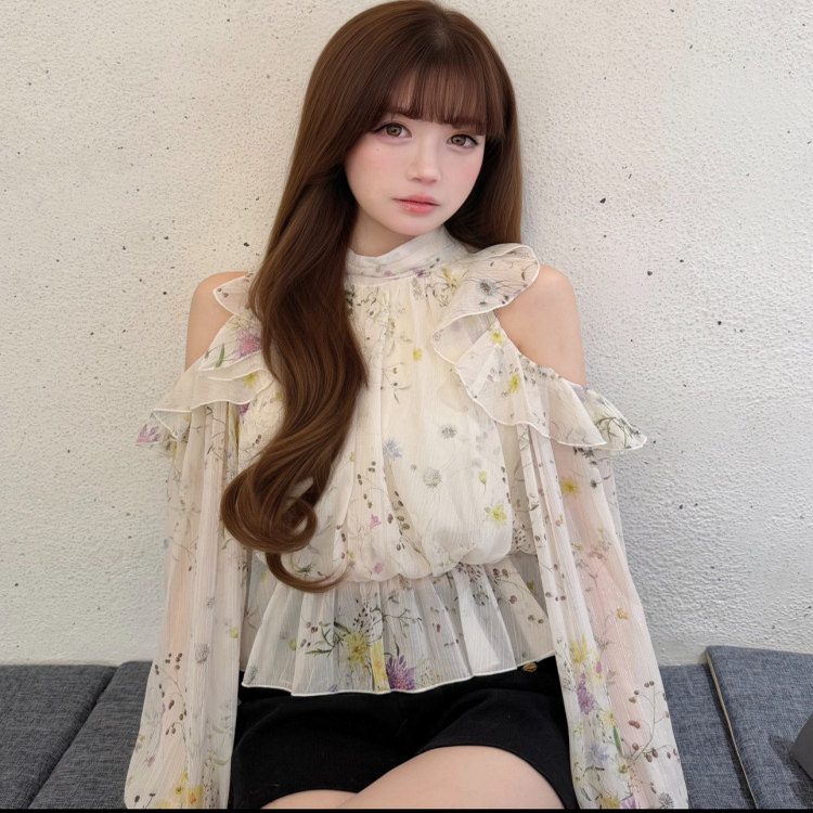 哚琦琦   日系新品蕾丝拼接雪纺宽松衬衫