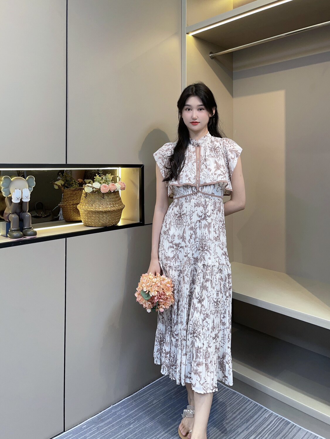 Seven77家23年夏新甜美优雅碎花荷叶边收腰百褶连衣裙