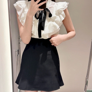 上衣 哚琦琦 秋冬新品 甜美荷叶边小飞袖 蝴蝶结衬衫