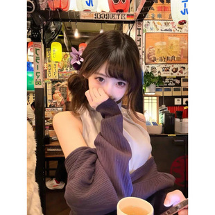 哚琦琦 日系纯欲风甜美薄纱拼接露肩鱼尾裙毛衣针织连衣裙