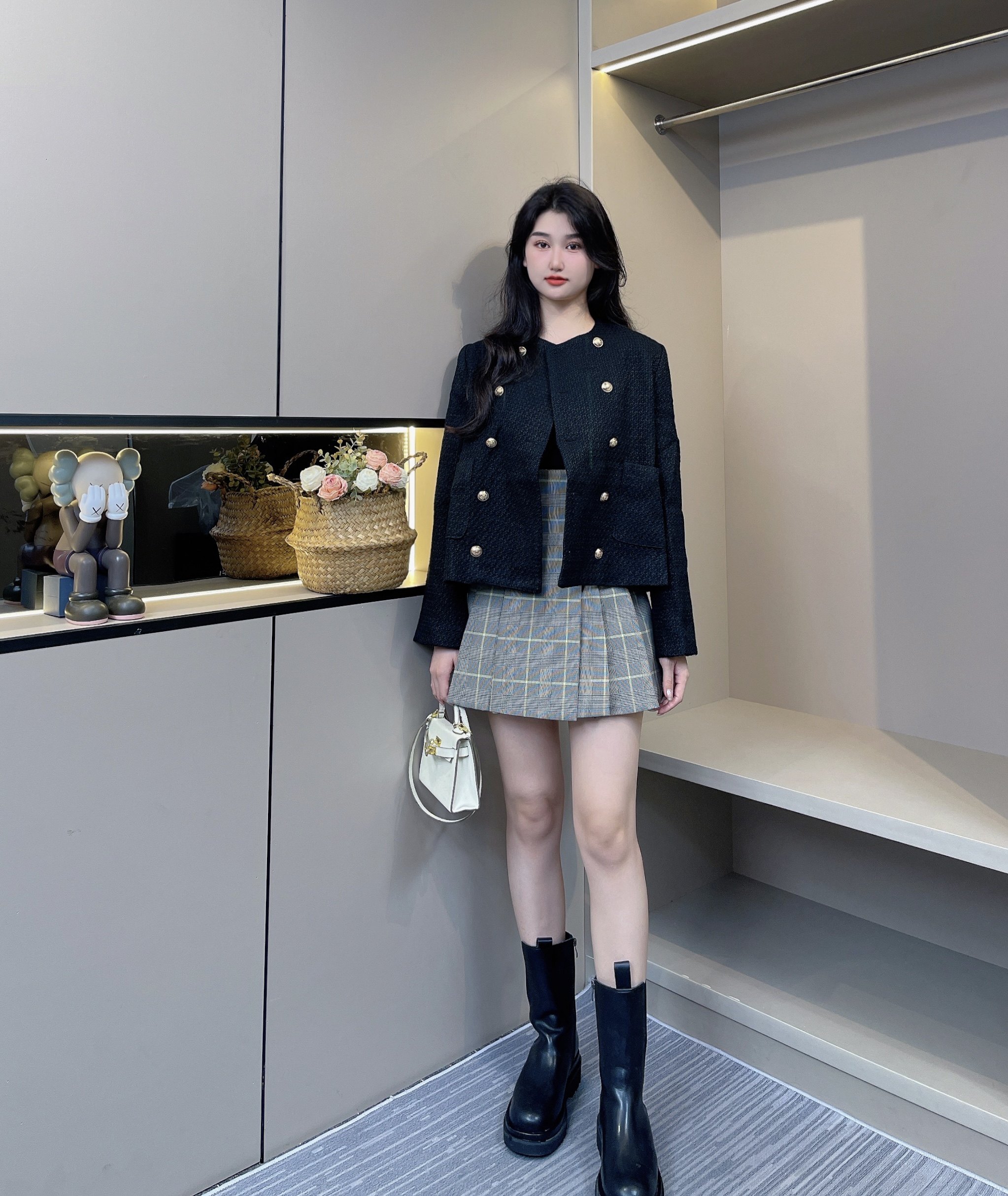 seven77家秋冬新品mila 双排扣英伦风圆领小香风短款外套