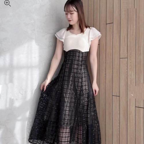 哚琦琦 | 日系dazz荷叶边收腰重工钉珠小飞袖掐腰显瘦连衣裙