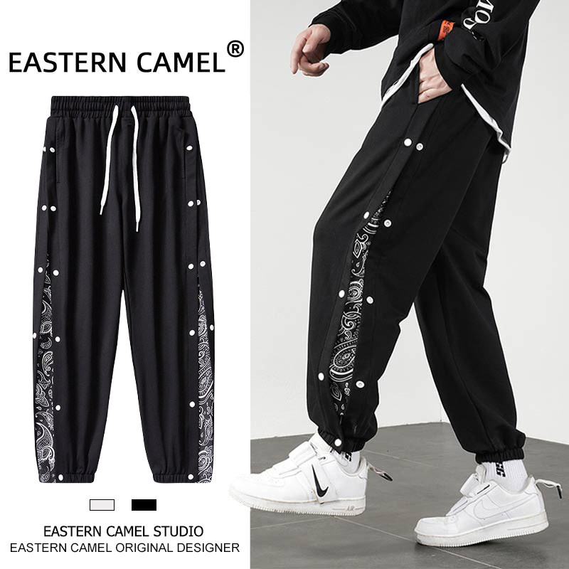 EASTERN CAMEL秋季长裤男薄款排扣腰果花卫裤国潮束脚情侣休闲裤