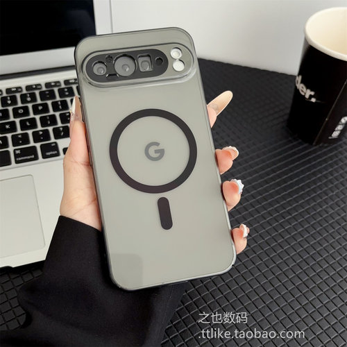 透黑高透PC大圆圈磁吸适用谷歌GooglePixel11Proxl手机壳10/9/8/7/6A硬壳5pro高清5G简约不发黄超薄保护防摔+