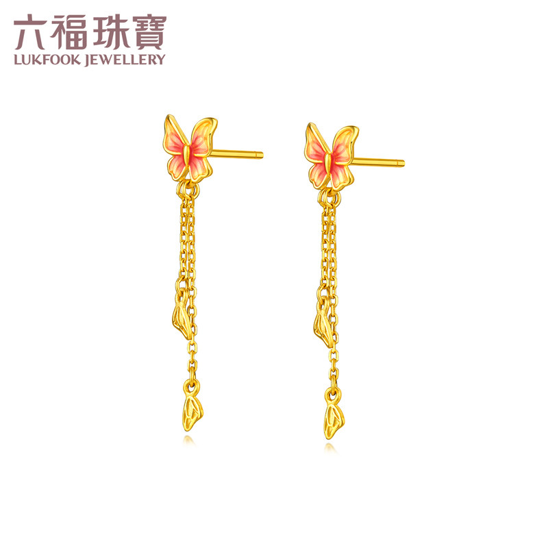 六福珠宝小蝴蝶黄金耳钉珐琅工艺流苏足金耳饰女计价F96TBGE0010属于什么档次？