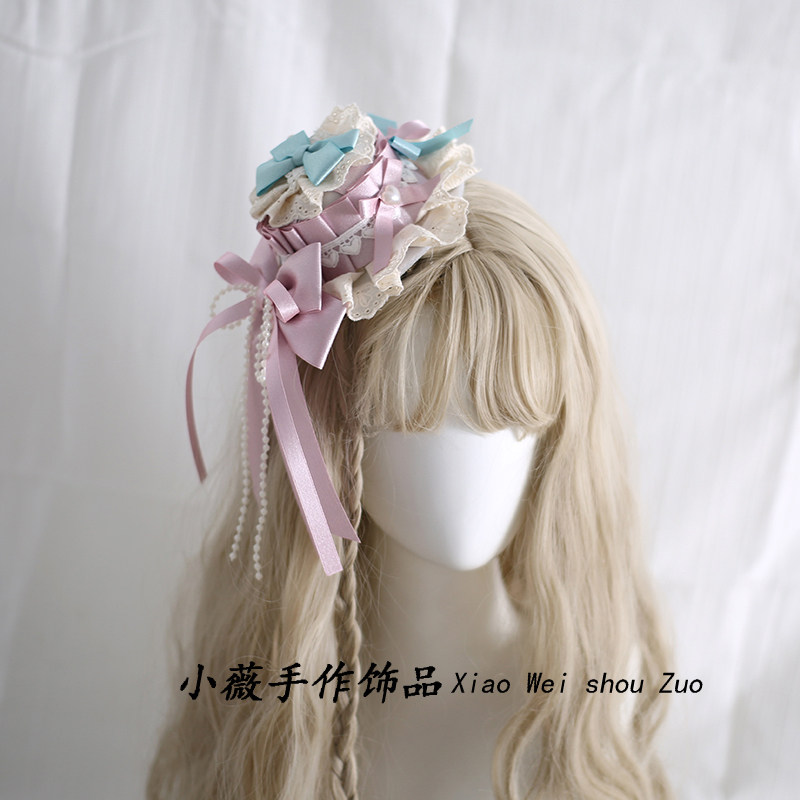 手作纸杯蛋糕Lolita小礼帽浅蓝粉蛋糕帽甜品帽洛丽塔可爱小物头饰