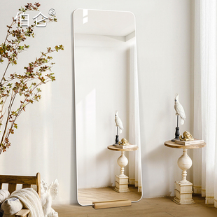实木底座落地镜全身镜家用靠墙无框穿衣镜玄关ins风防爆试衣镜子