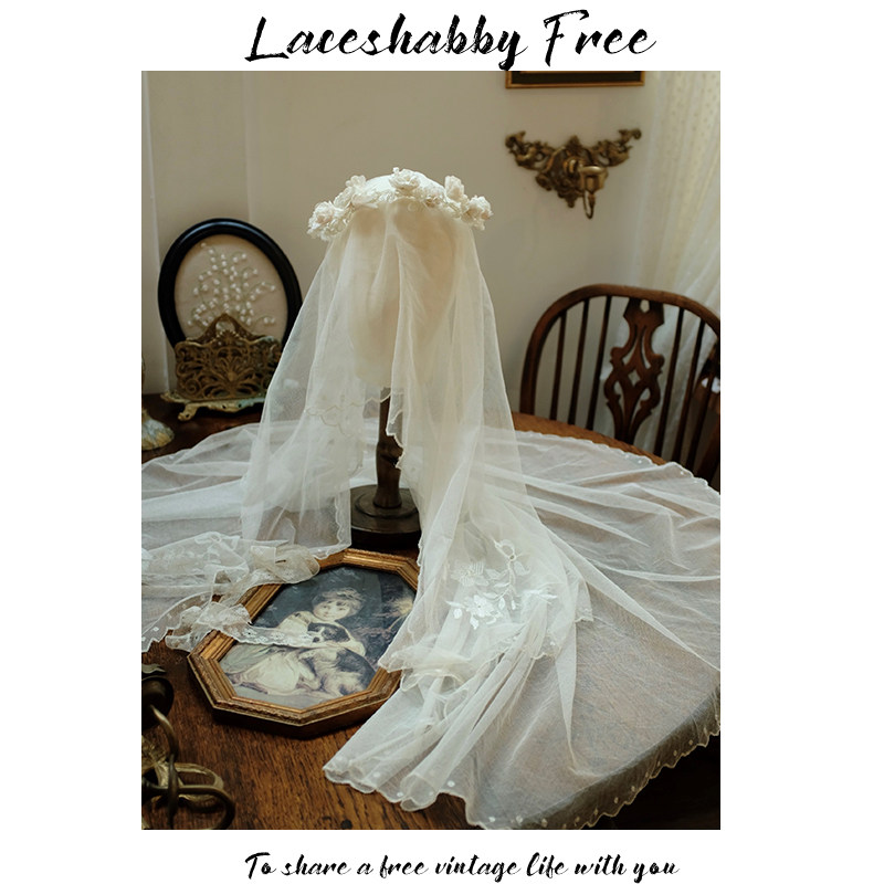 新款vintage纯手工定制奶油色钉珠绢花新娘造型头花发饰玫瑰花环