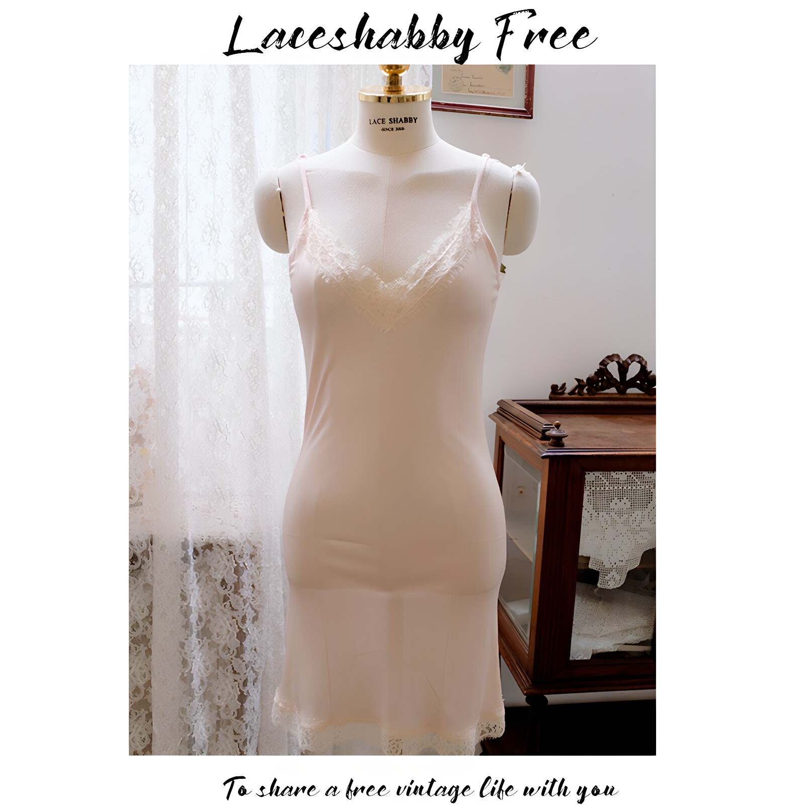 LACESHABBY FREE桑蚕丝宽松V领蕾丝真丝吊带睡裙蚕丝打底衬裙