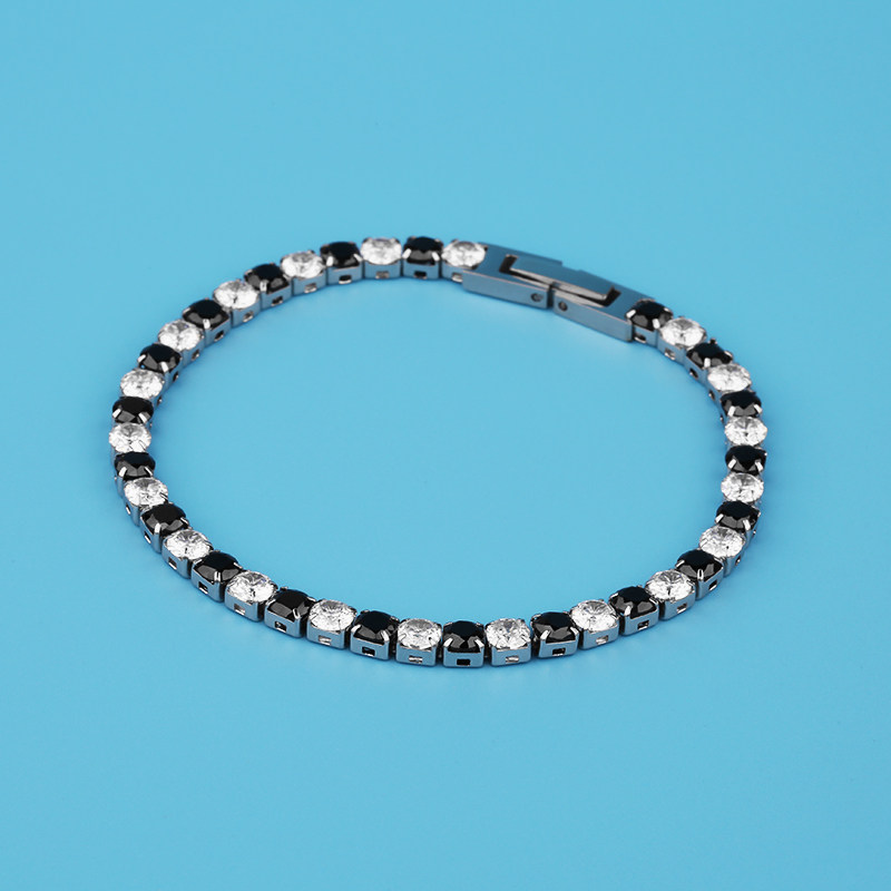 古巴手链钛钢满钻网球