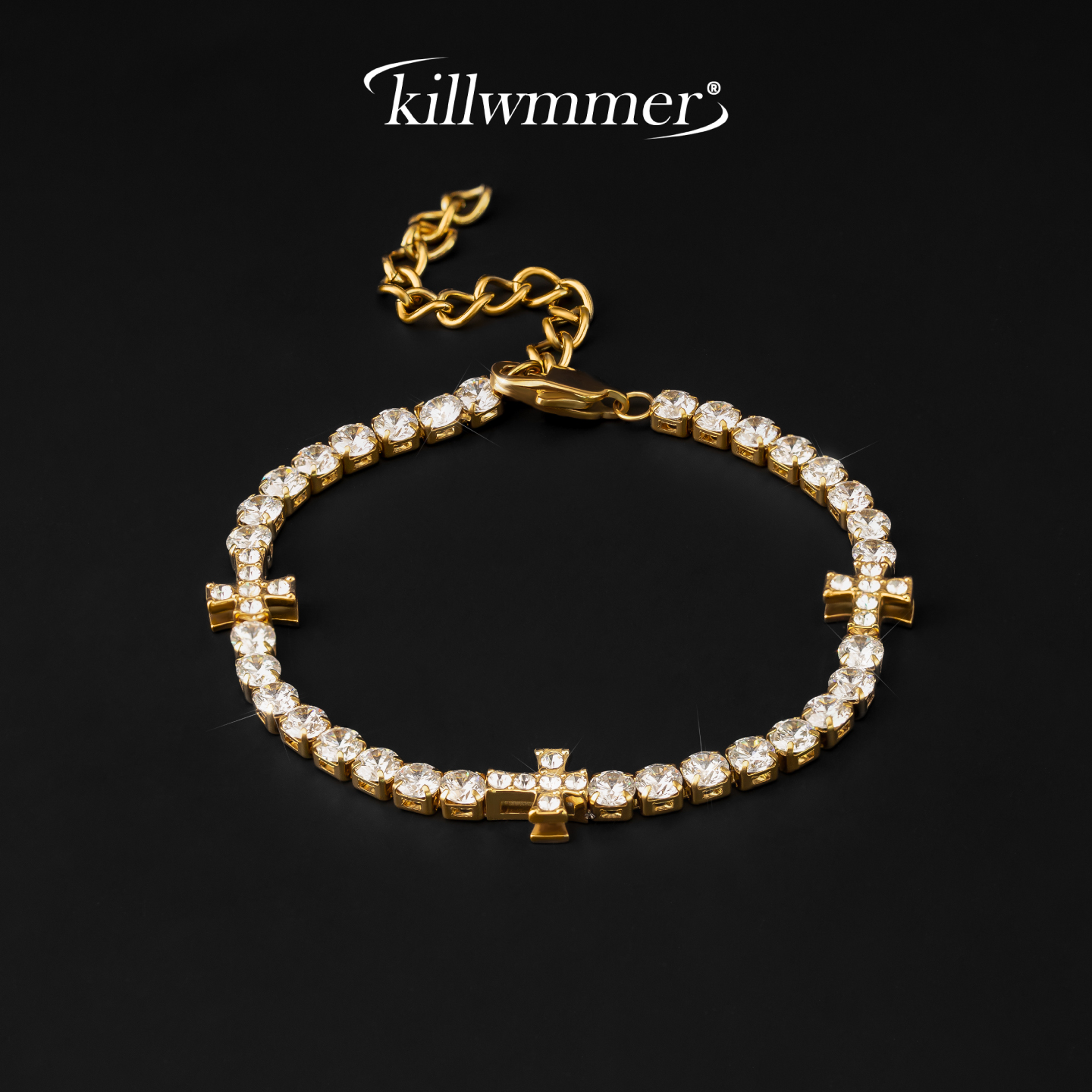 不掉色金色十字架网球情侣手链