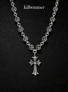 复古朋克做旧钛钢十字架项链