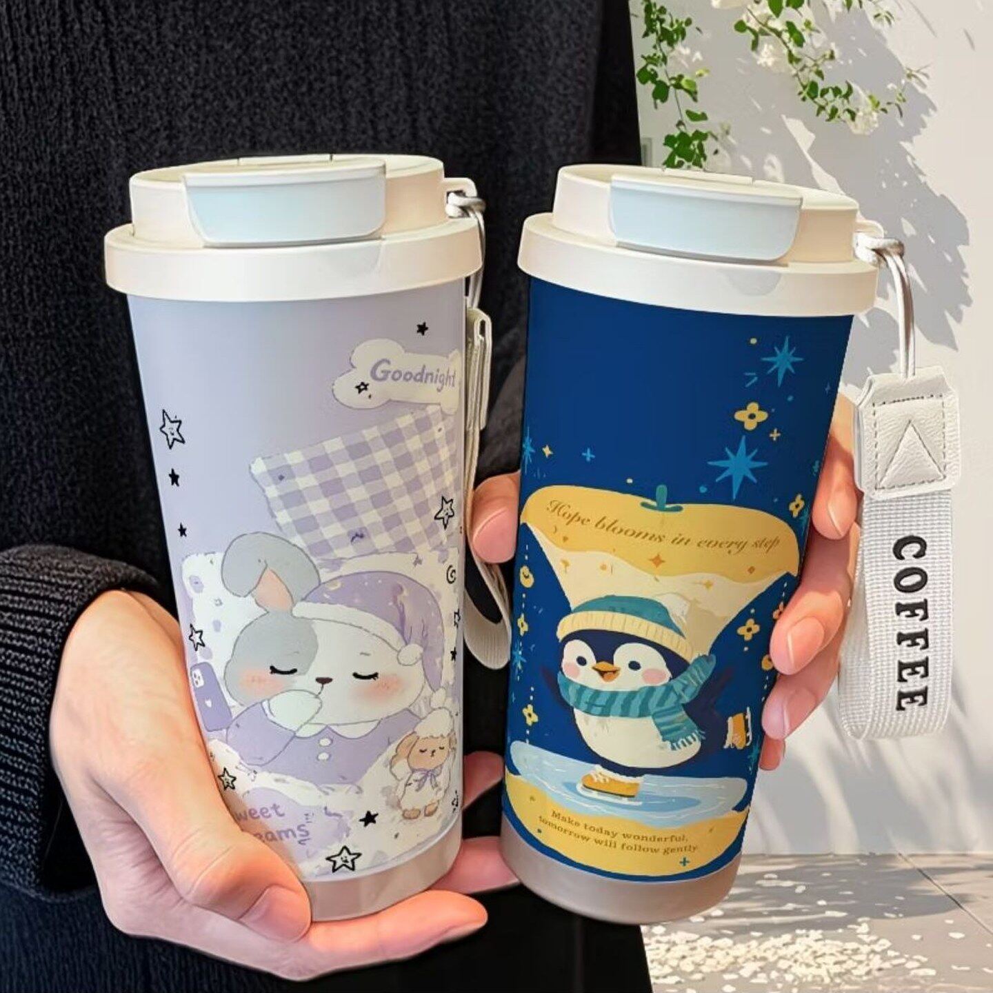 企鹅兔子星空手绘保温杯