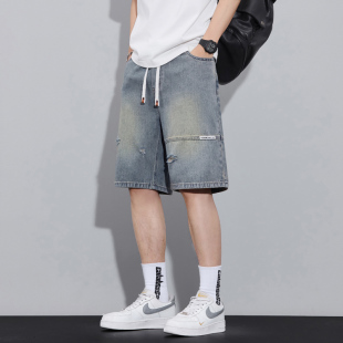 牛仔短裤 新款 男时尚 潮流薄款 2025夏季 复古宽松休闲百搭五分裤 男士