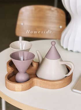 Homeside小丑帽茶具ins北欧莫兰迪奶油色哑光复古陶瓷茶壶杯套装