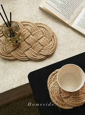 Homeside纯麻编织ins北欧风手工杯垫桌垫锅垫餐垫桌面隔热防滑垫