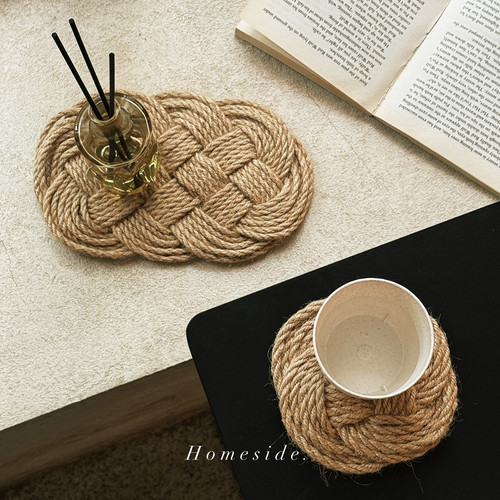Homeside纯麻编织ins北欧风手工杯垫桌垫锅垫餐垫桌面隔热防滑垫