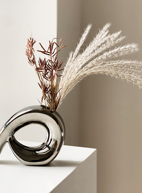 Homeside电镀花瓶北欧ins简约复古银色陶瓷桌面装饰艺术摆件花器