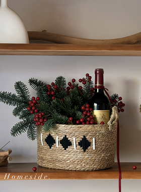 Homeside草编手提收纳筐波西米亚风葫芦草手工编织零食杂物储物篮