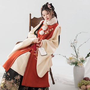 三翎【花不语】原创明制立领斜襟长袄毛呢比甲马面裙秋冬拜年汉服
