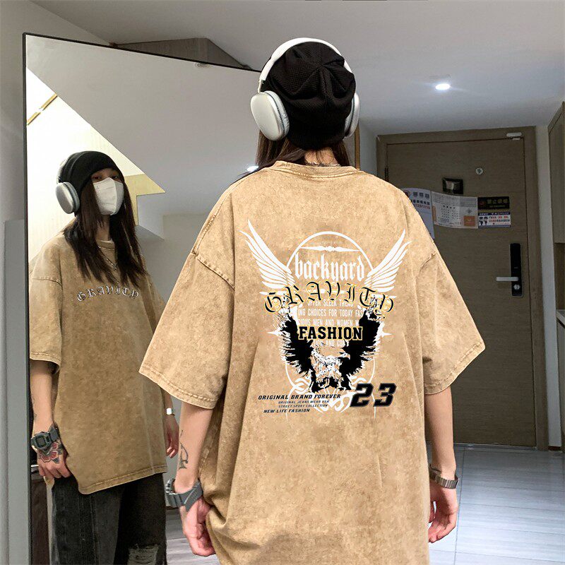 水洗做旧短袖中性风男女港风ins潮流夏装T恤ST3023-P38控58图片