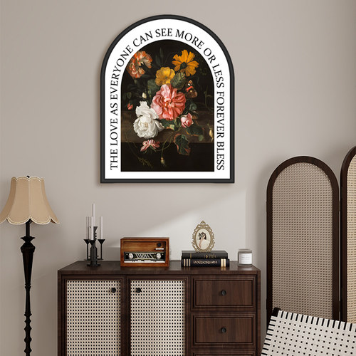 法式复古花卉拱形玄关装饰画